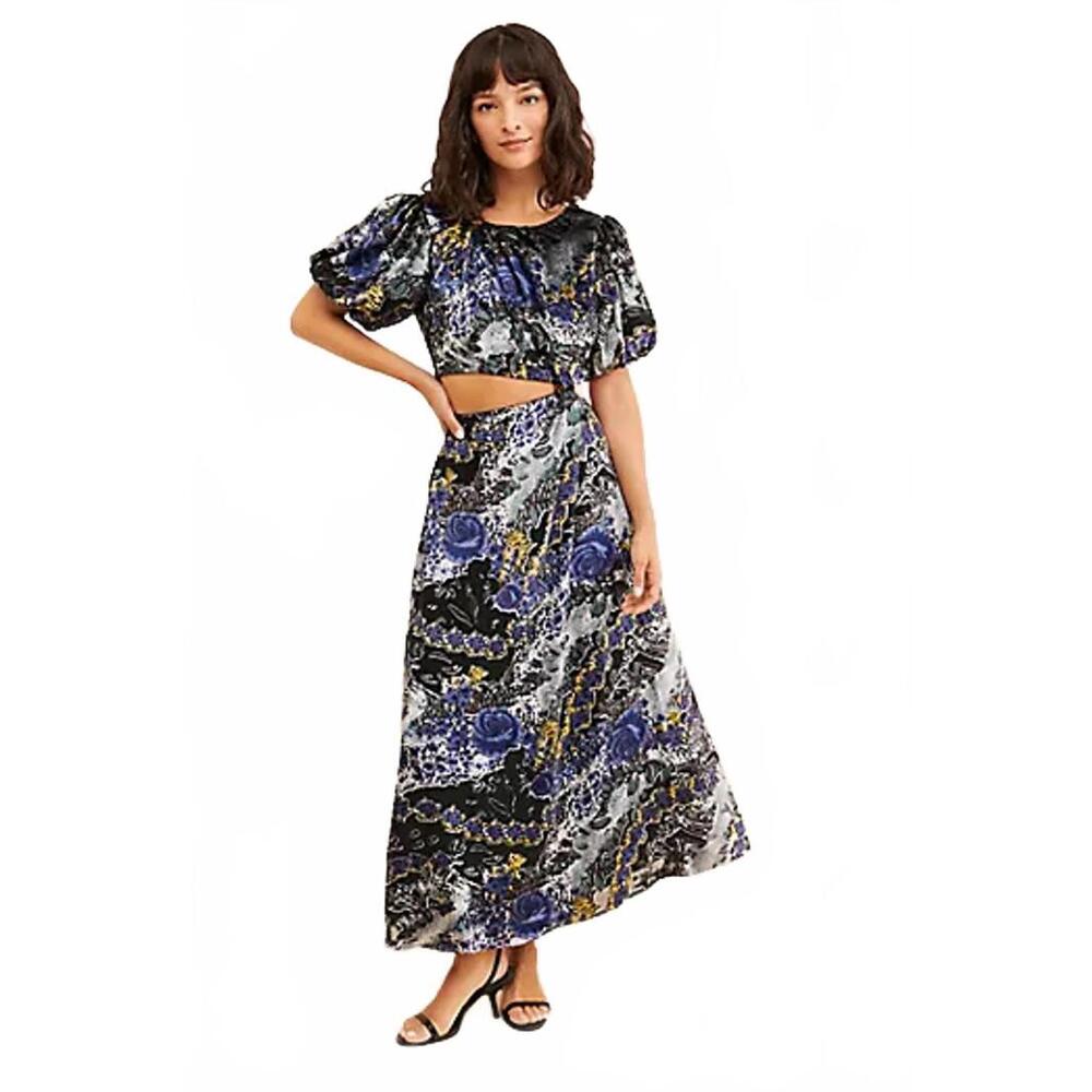 Anthropologie Let Me Be Burnout Velvet Cut Out Maxi sheer sections. Sz S #1218